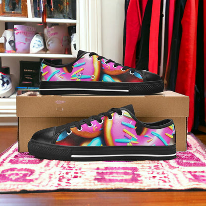 Men's Donut Art high-top canvas shoes, custom full-wrap printed design — Freaky Shoes