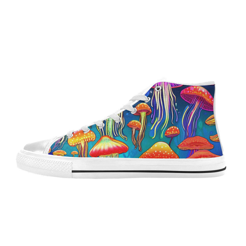 WOMEN'S Jellyfish Vibrant Mushroom Art High Top Canvas Surreal Custom Sneakers