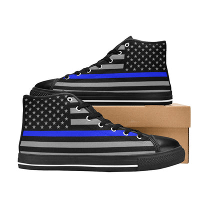 WOMEN'S Thin Blue Line Flag High Top Canvas Aesthetic Custom Shoes