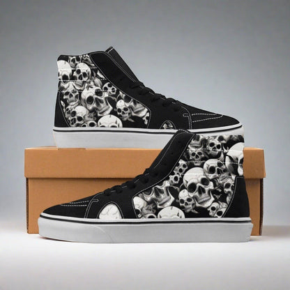 Women's Skulls Mania custom high-top canvas shoes — wearable art by Freaky Shoes