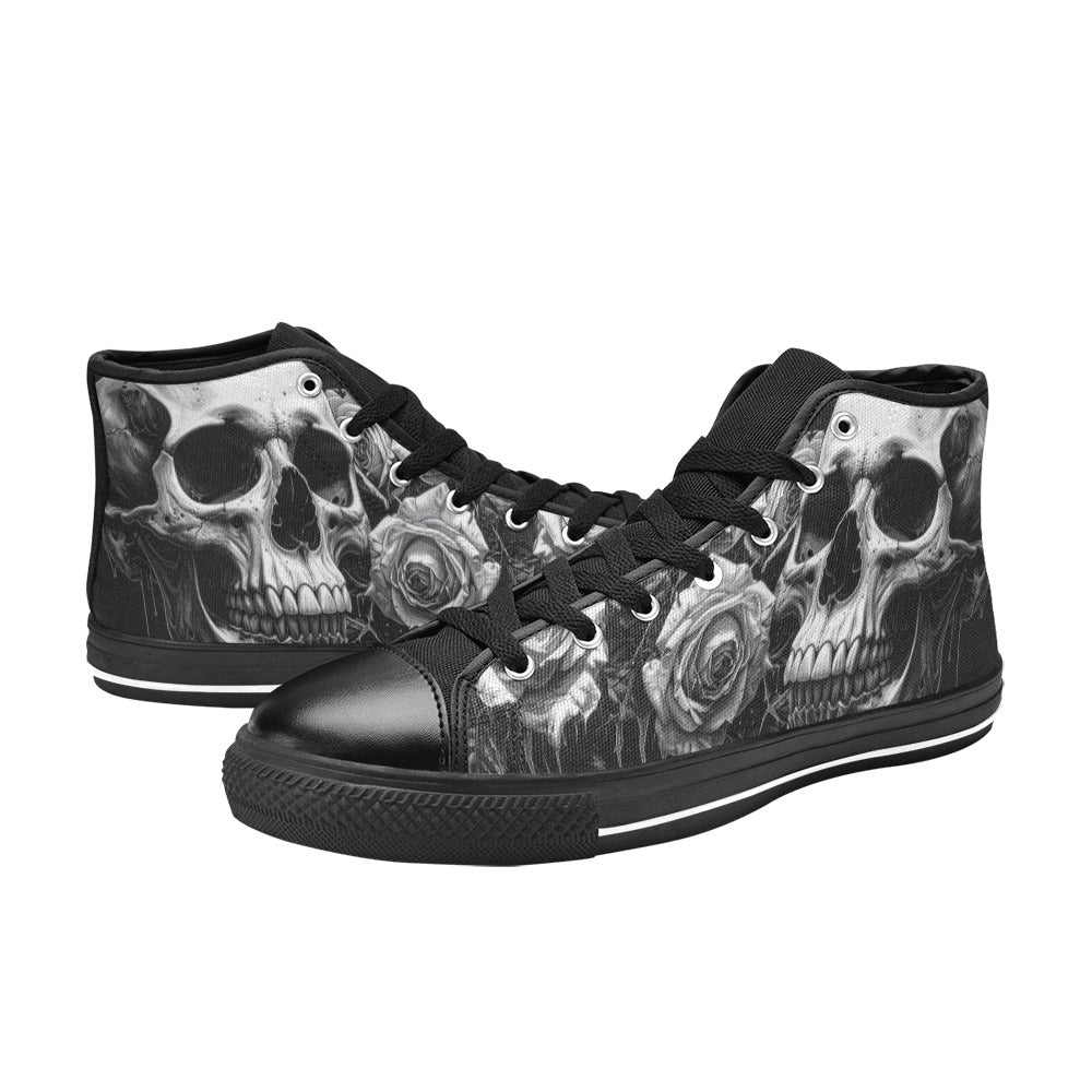 Skull Goth Dark Art Women's High Top Canvas Shoes | Freaky Shoes®