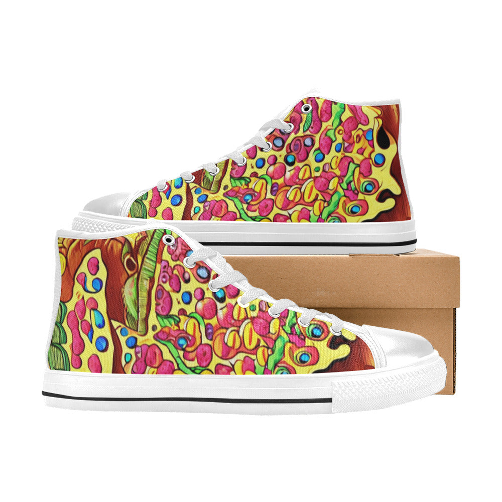 WOMEN'S Pizza Fantasy Artwork High Top Canvas Wallpaper Art Sneakers