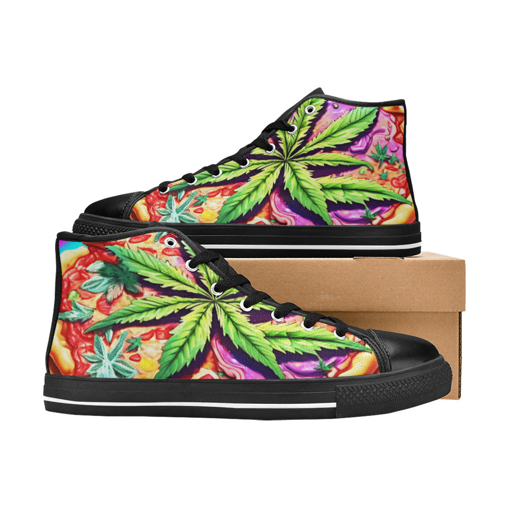 MEN'S Trippy Pizza Art 420 High Top Canvas Aesthetic Custom Sneakers