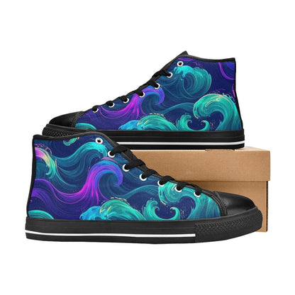 KIDS' Glowing Ocean Swirls High Top Canvas Cottagecore Shoes