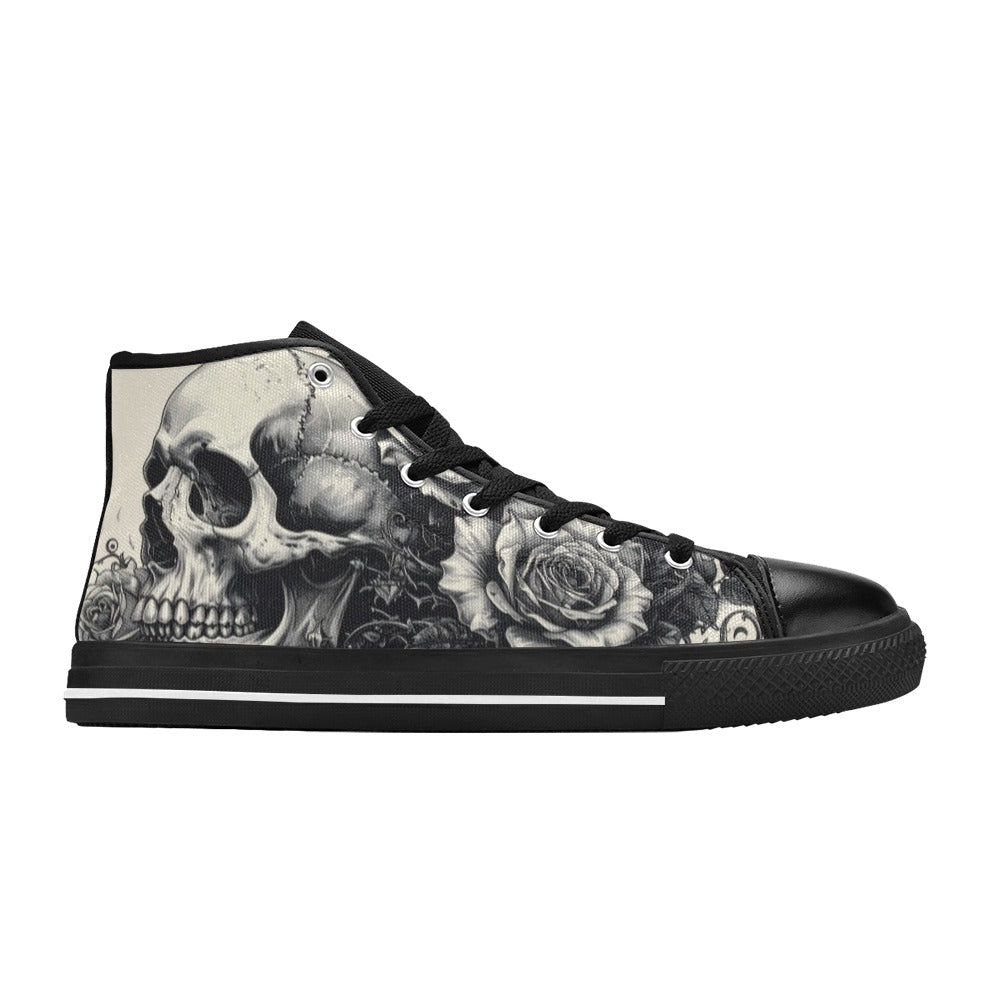 Grey Sugar Skull Women's Gothic Dark Art High Top Canvas Shoes | Freaky Shoes®