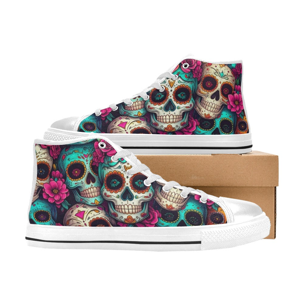 MEN'S Sugar Skull Gold Ornate High Top Canvas Dark Academia Sneakers