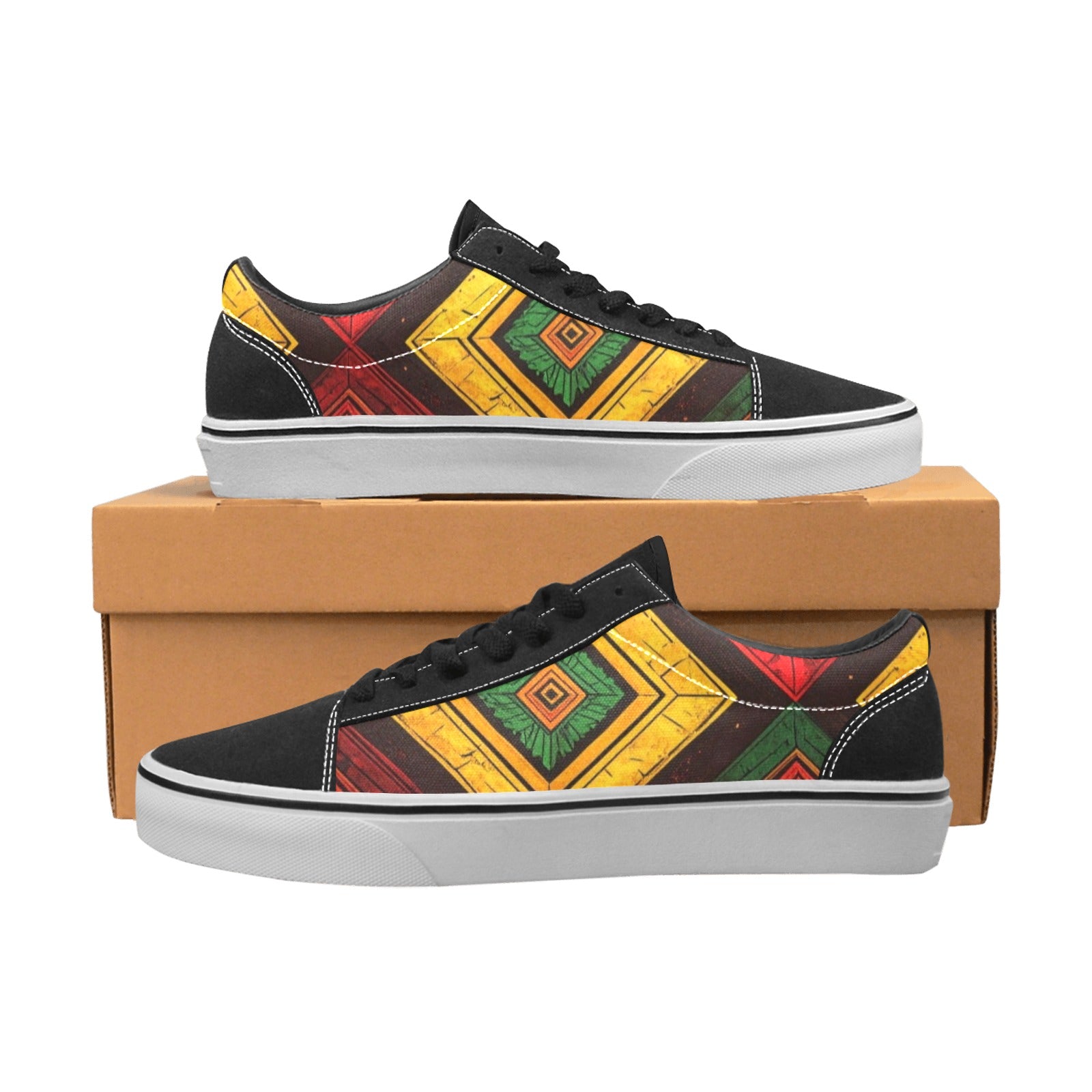 MEN'S African Kente Cloth Low Top Skateboarding Vibrant Chaos Custom Sneakers