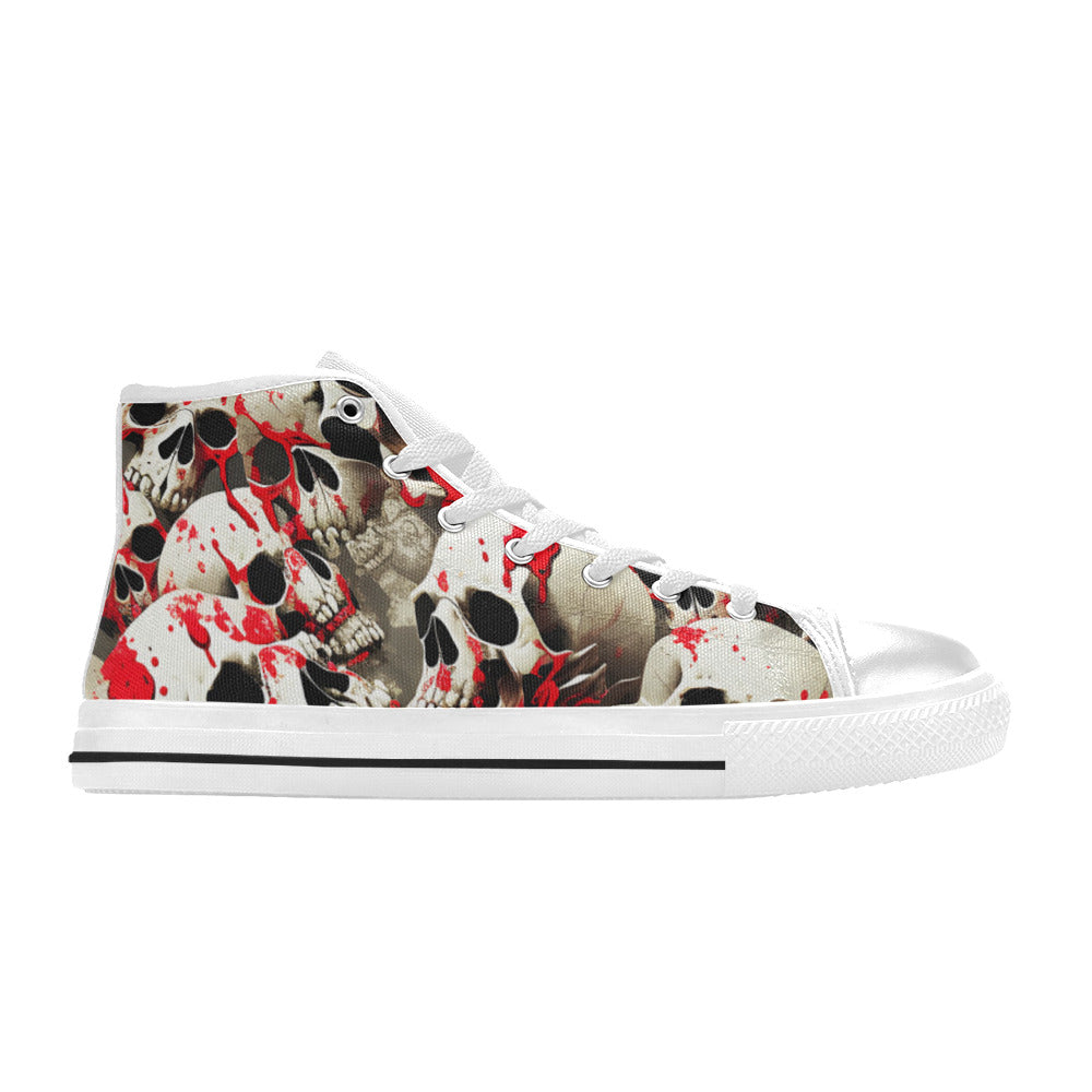 WOMEN'S Splatter Skulls 3 High Top Canvas Surreal Custom Shoes