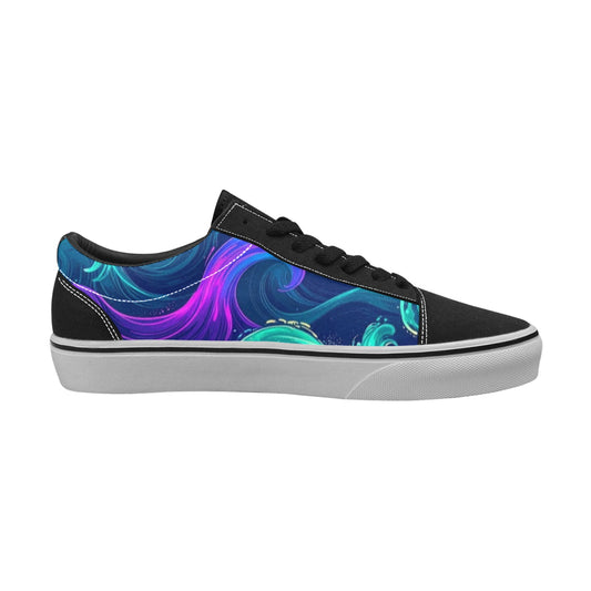WOMEN'S Glowing Ocean Swirls Low Top Skateboarding Grunge Sneakers