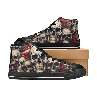 WOMEN'S Patriotic Skull Flag High Top Canvas Vibrant Chaos Custom Sneakers