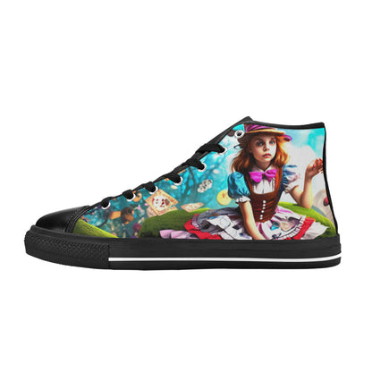 WOMEN'S Creepy Wonderland Character Surreal High Top Canvas Wallpaper Art Custom Shoes