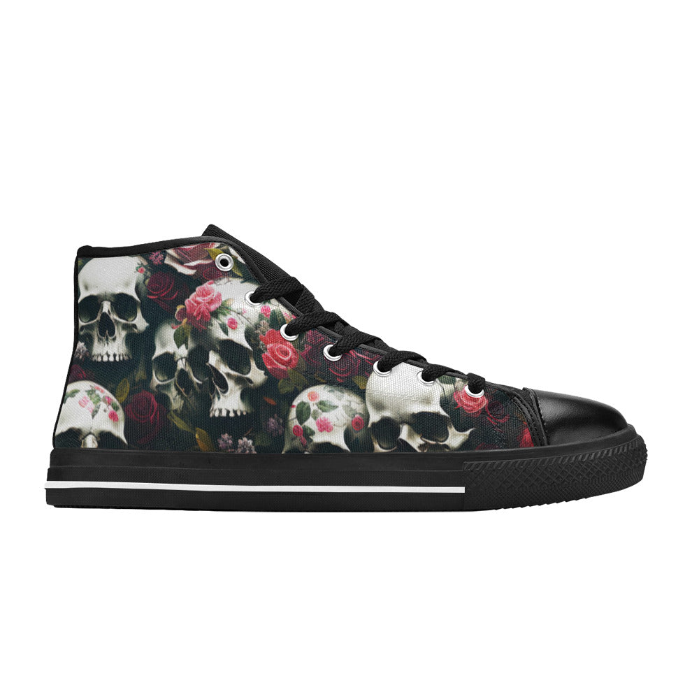 WOMEN'S Rose Skulls Dark 5 High Top Canvas Grunge Custom Shoes