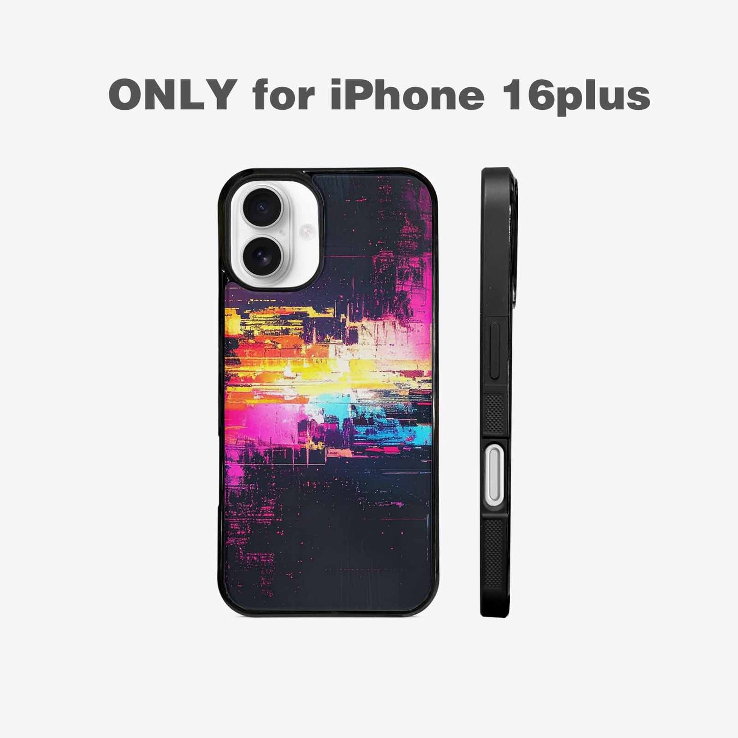 iPhone 16 Plus Case — Glitch Dark Art Seamless Pattern Vibrant, Customized Protective Case