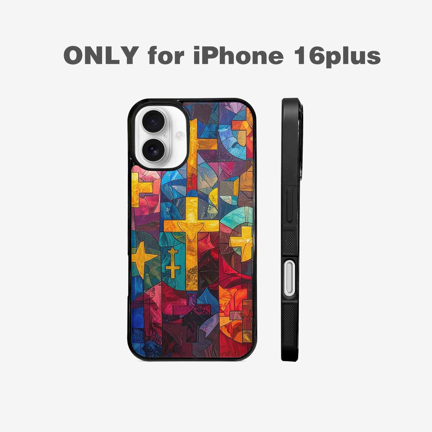 iPhone 16 Plus Case — Faith Cross And Faith Icons Pattern, Original Design Phone Case