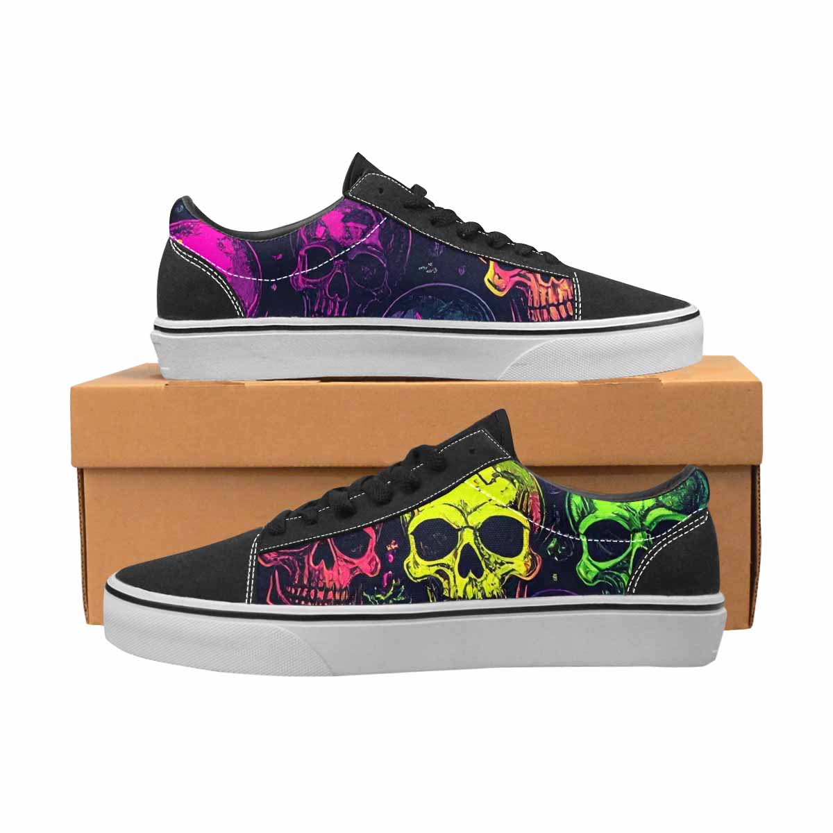 WOMEN'S Skulls - Neon Canvas Lace-Up Surreal Custom Sneakers