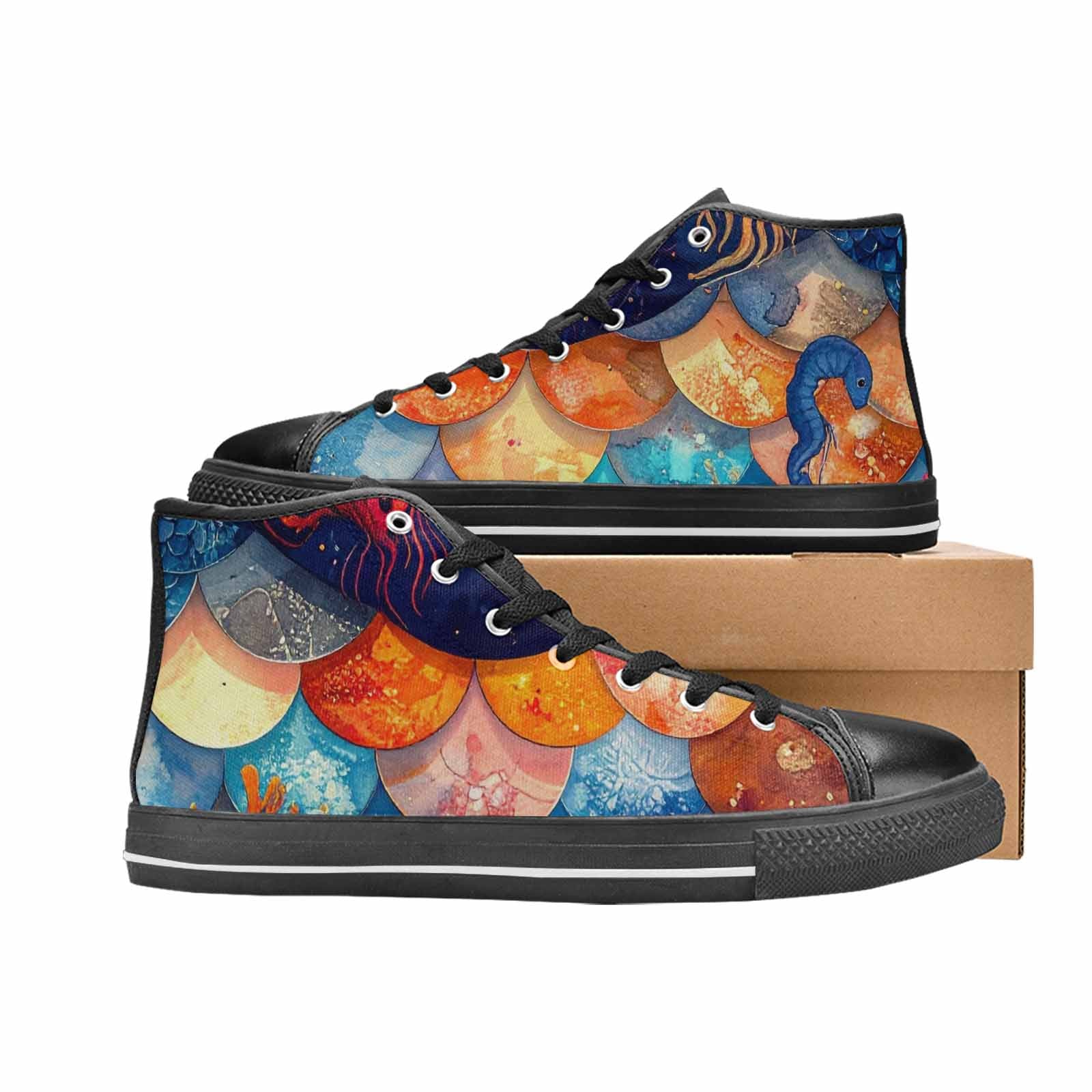 WOMEN'S Fish Scale Coral High Top Canvas Grunge Sneakers