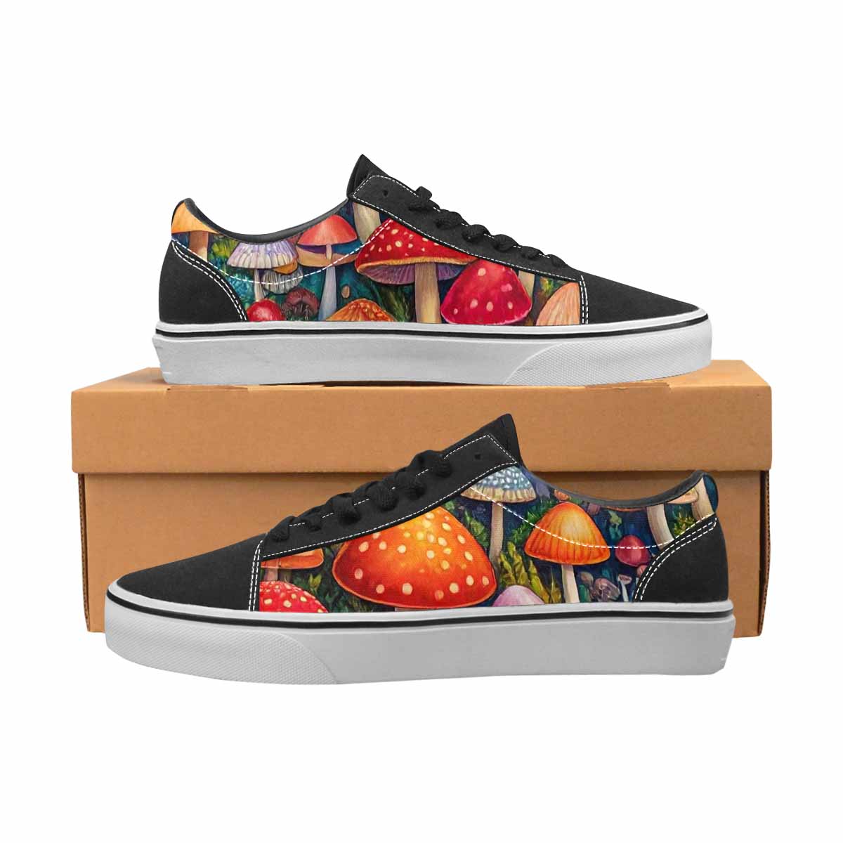 WOMEN'S Mushrooms (general) Mushrooms Pa Lace-Up Canvas Kaleidoscope Custom Sneakers