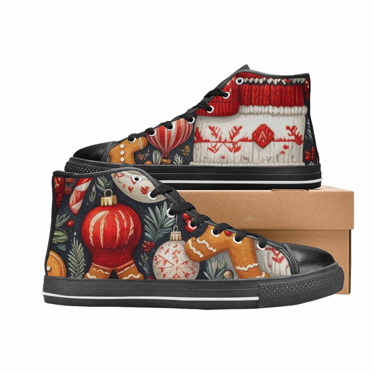 MEN'S Christmas Holly Snowflake High Top Canvas Cottagecore Sneakers