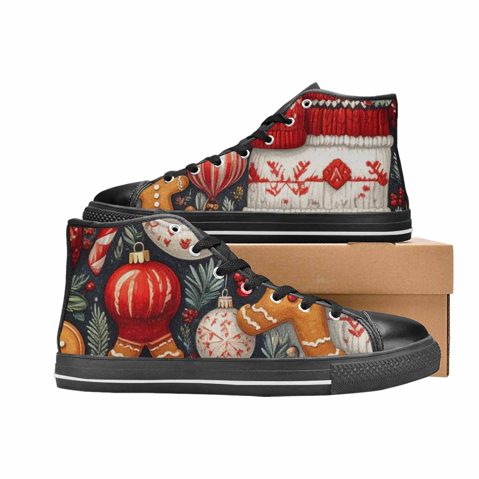 MEN'S Christmas Holly Snowflake High Top Canvas Cottagecore Sneakers