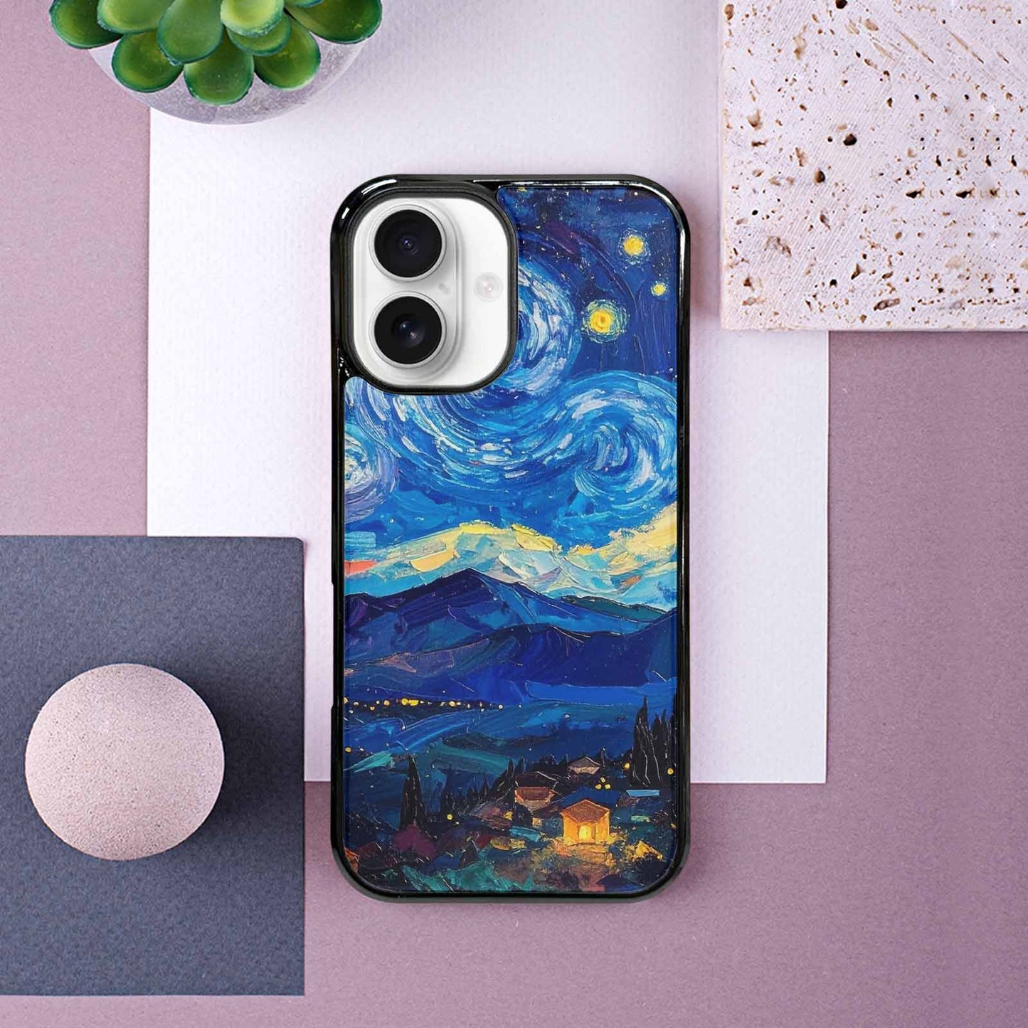 iPhone 16 Case — Starry Night Van Gogh Paint Art, Unique Phone Case Design