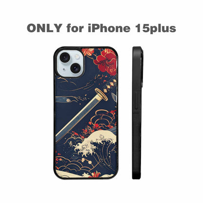 iPhone 15 Plus Case — Samurai Art Repeat Pattern, Custom Art Phone Cover