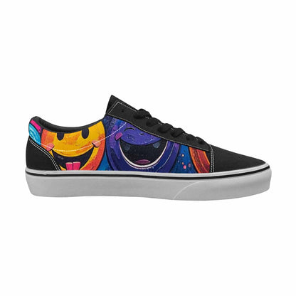 WOMEN'S Melting Moon Smiley Lace-Up Canvas Wallpaper Art Sneakers