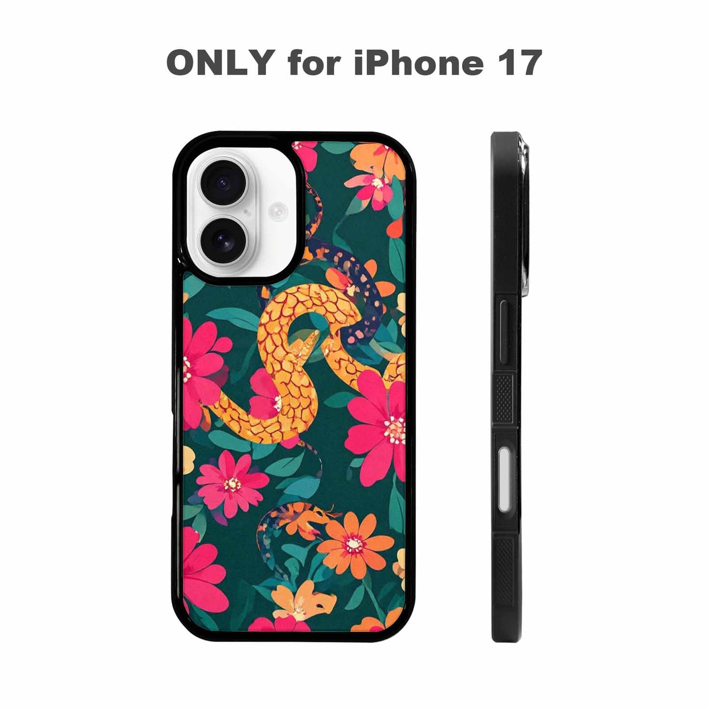 iPhone 17 Case — Floral Snake Print Floral, Custom Art Phone Cover