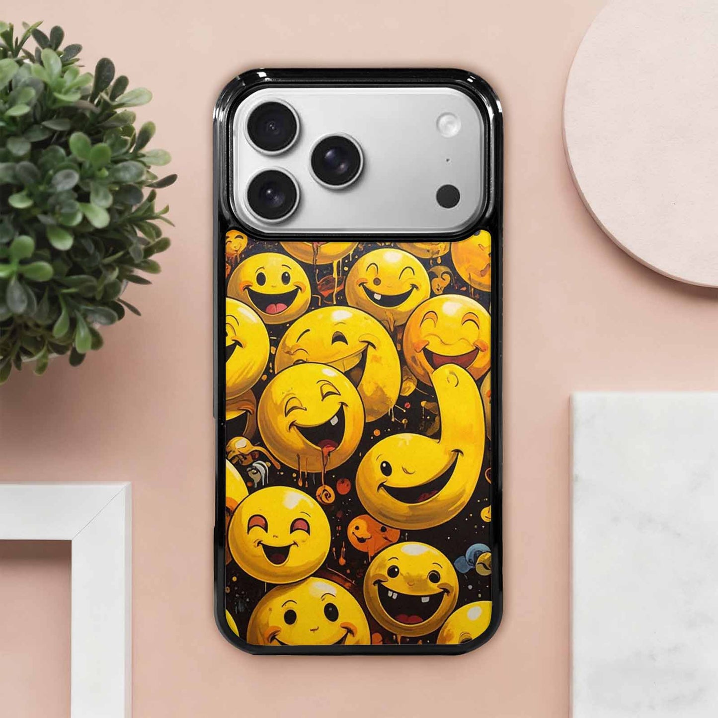 iPhone 17 Pro Max Case — Melting Moon Smiley Yellow Original Art, Customized Protective Case