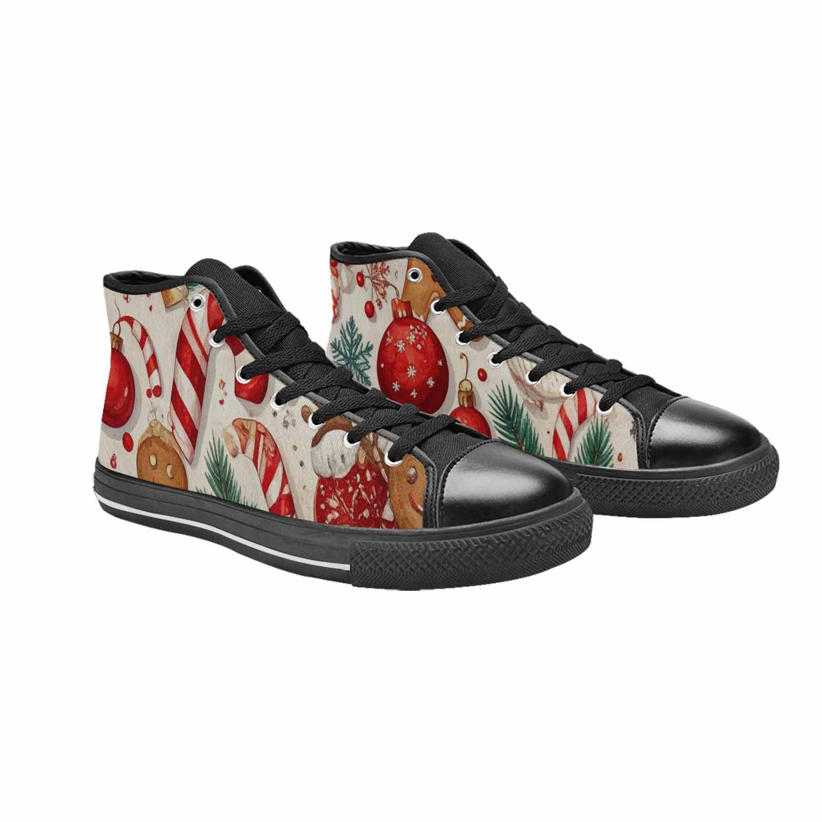 WOMEN'S Christmas Holly Snowflake High Top Canvas Vibrant Chaos Shoes