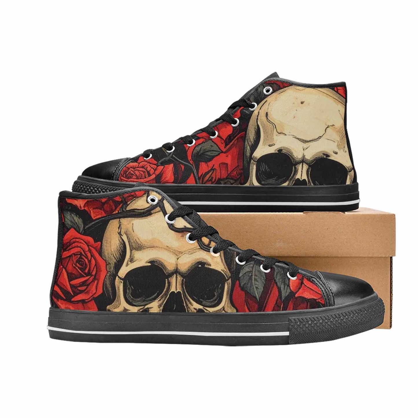 WOMEN'S Skulls Roses Bold Pen Ink High Top Canvas Y2K Sneakers