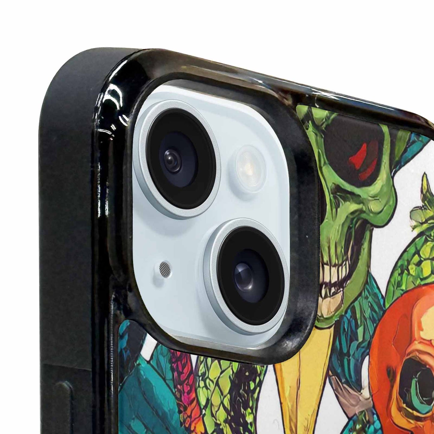 iPhone 15 Plus Case — Snake Print Skull, Custom Made Phone Cover