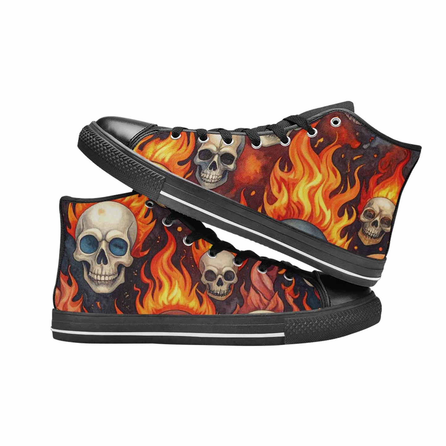 MEN'S Skulls - Flaming High Top Canvas Cottagecore Custom Sneakers