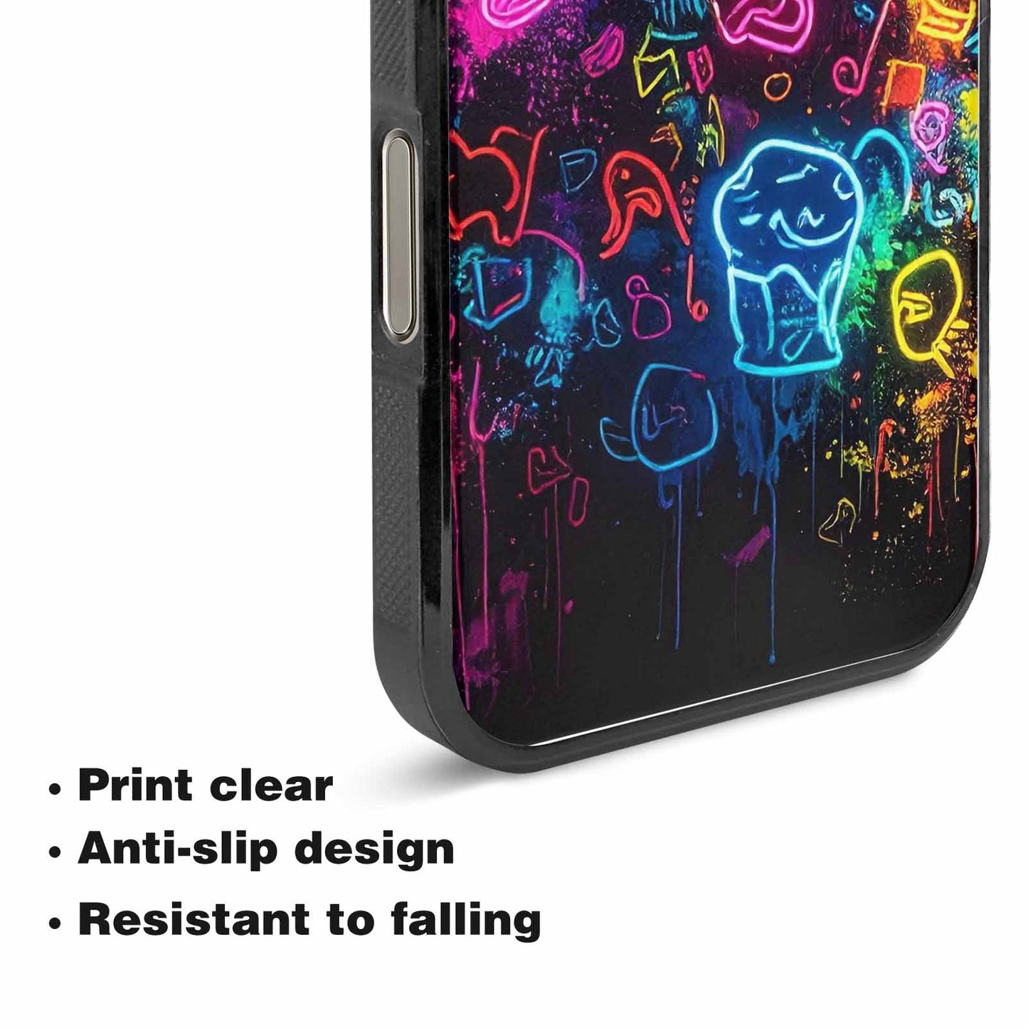 iPhone 15 Pro Max Case — Neon Glow Outline Icon Pattern Hundreds, Custom Art Phone Cover