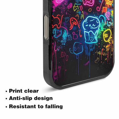 iPhone 15 Pro Max Case — Neon Glow Outline Icon Pattern Hundreds, Custom Art Phone Cover