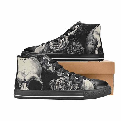 MEN'S Skulls Roses Black Ink Alt High Top Canvas Surreal Shoes
