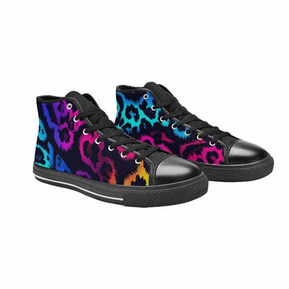 MEN'S Leopard Print Neon High Top Canvas Dark Academia Custom Sneakers