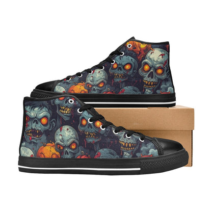 Halloween Zombie Horror Repeat Lots of overlapping Skull Cartoon Art Pattern Gritty 40373 High Top Canvas Shoes for Kid (Model 017)