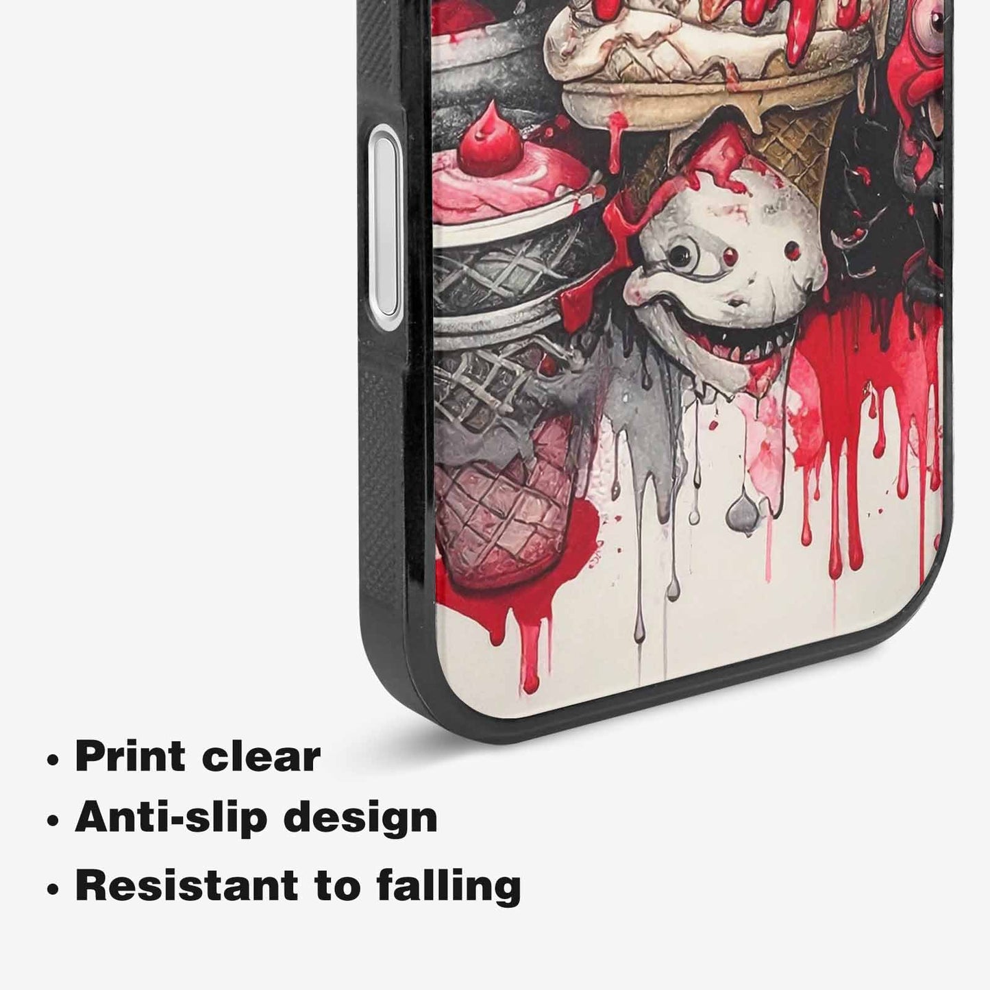 iPhone 16 Plus Case — Ice Cream Monsters Black Red Ink, Personalized Phone Case