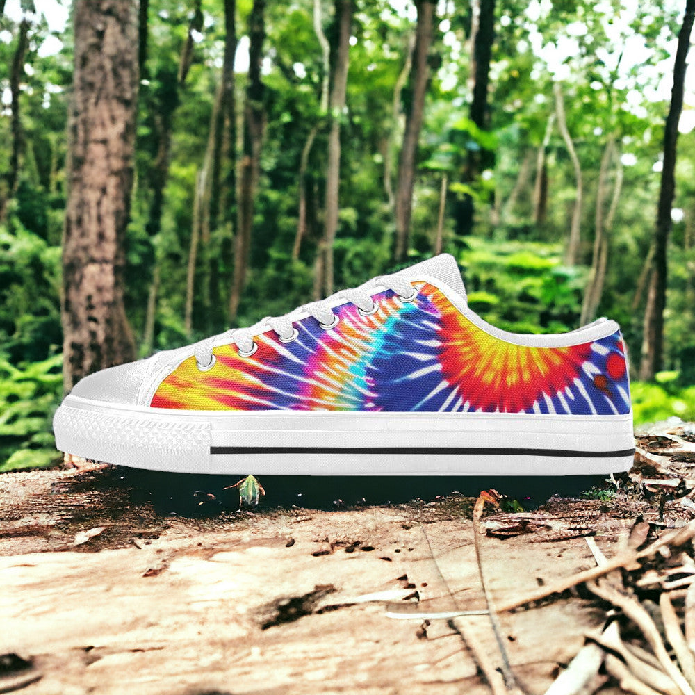 Men's Tie Dye Splash high-top canvas shoes, custom full-wrap printed design — Freaky Shoes