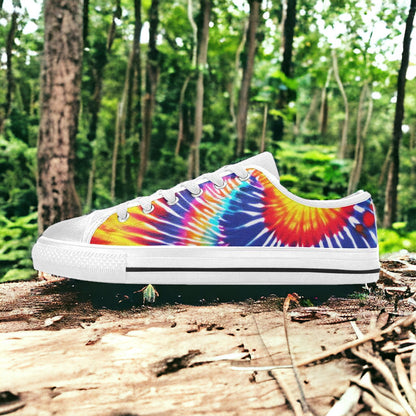 Men's Tie Dye Splash high-top canvas shoes, custom full-wrap printed design — Freaky Shoes