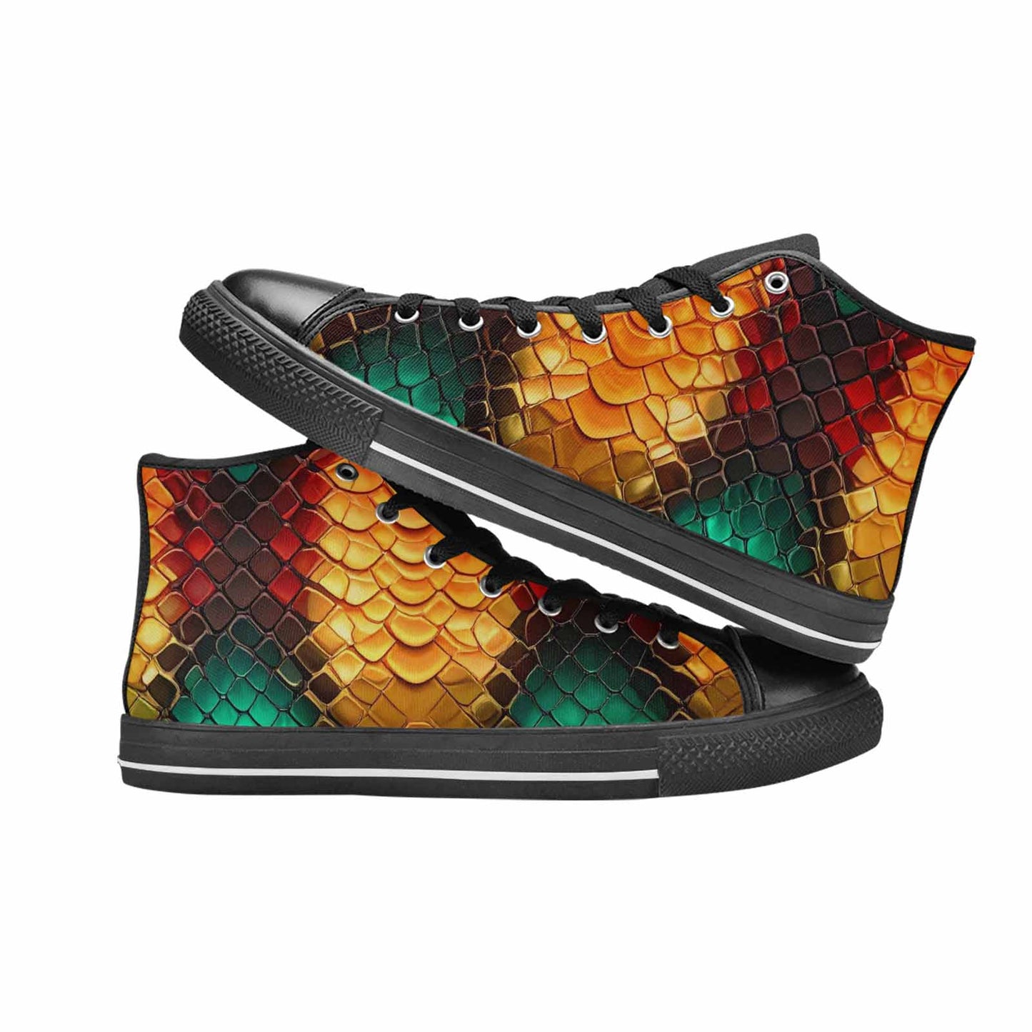MEN'S Dark Snake Print High Top Canvas Vibrant Chaos Custom Sneakers