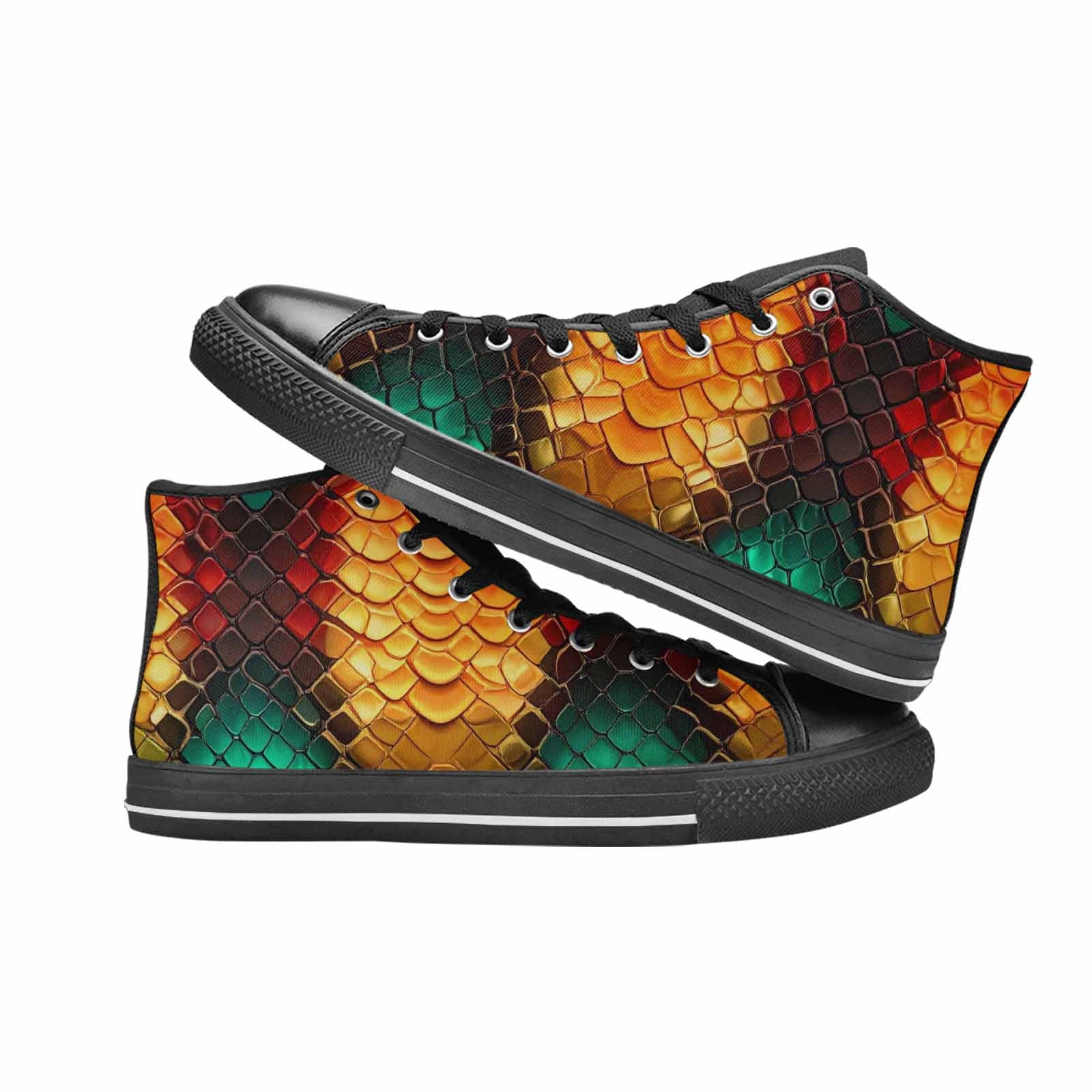 MEN'S Dark Snake Print High Top Canvas Vibrant Chaos Custom Sneakers