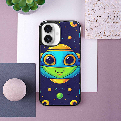 iPhone 16 Case — Alien Ufo Cartoon Art Pattern, Custom Art Phone Cover