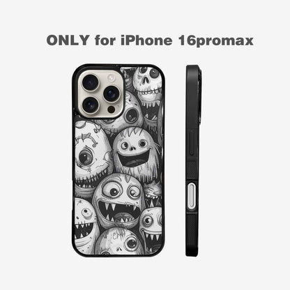 iPhone 16 Pro Max Case — Black And White Monster Face Collage, Custom Designed Case Cover