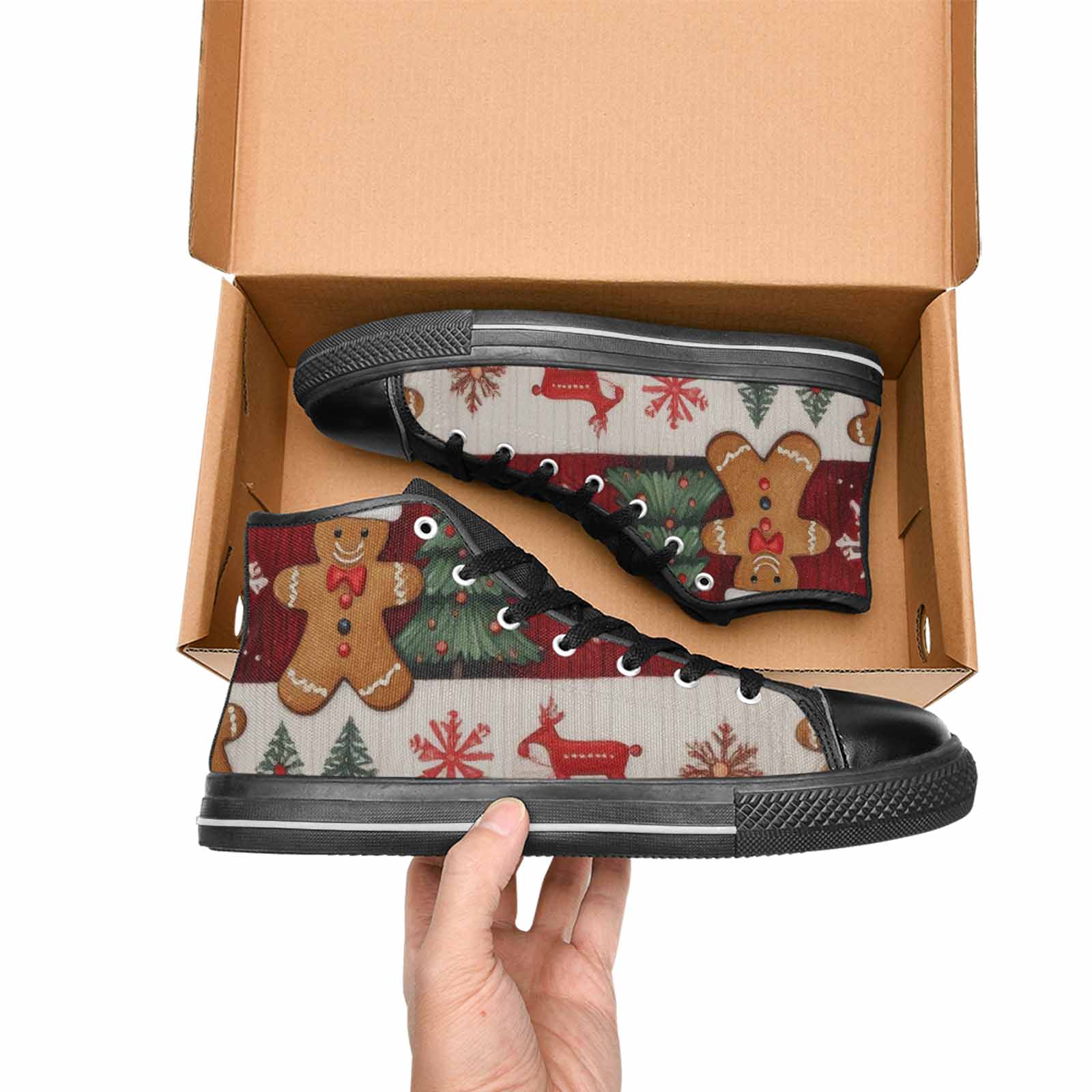WOMEN'S Christmas Holly Snowflake High Top Canvas Surreal Shoes