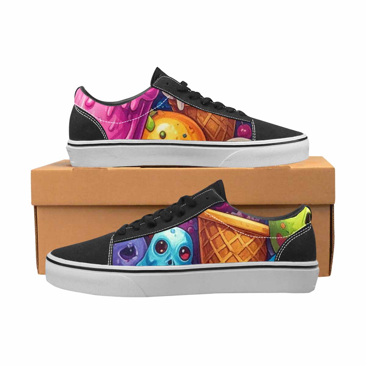 WOMEN'S Ice Cream Monsters  Lace-Up Canvas Vibrant Chaos Custom Sneakers
