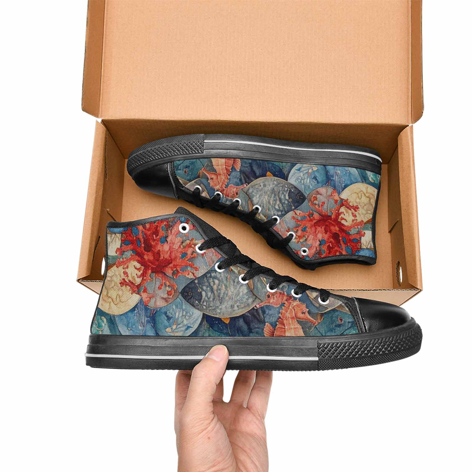 MEN'S Fish Scale Coral High Top Canvas Vivid Custom Sneakers