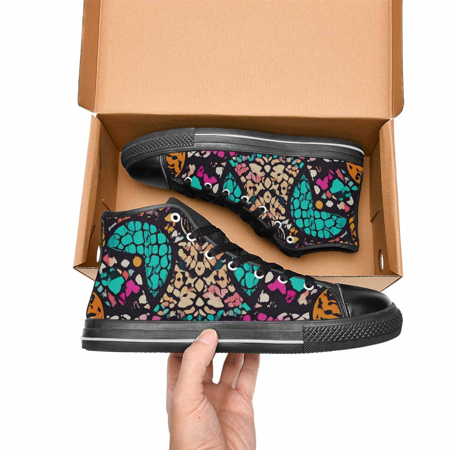 WOMEN'S Snake Print Skull High Top Canvas Vibrant Chaos Custom Shoes