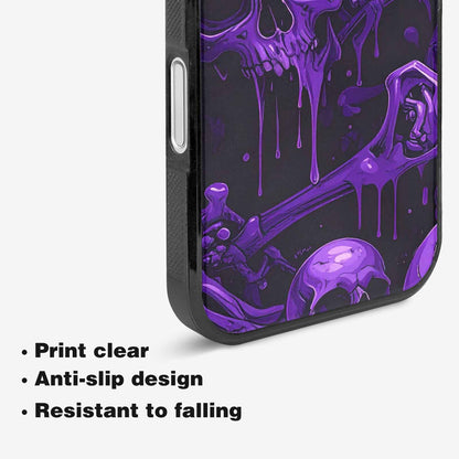 iPhone 16 Case — Monochrome Purple Skeletons Neon Drip Melting, Custom Made Phone Cover