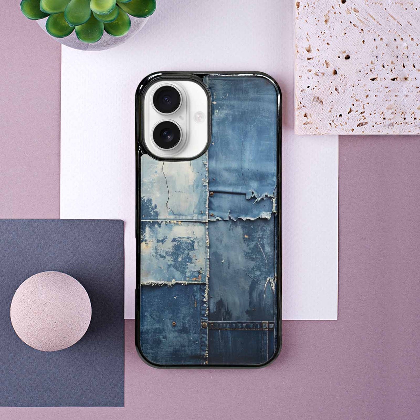 iPhone 16 Case — Denim Distressed Textures Print Edge To, Custom Print Case Cover